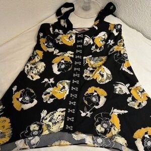 Laurie Felt Women's Top Sz 4‎ Poppy Printed Tank Black